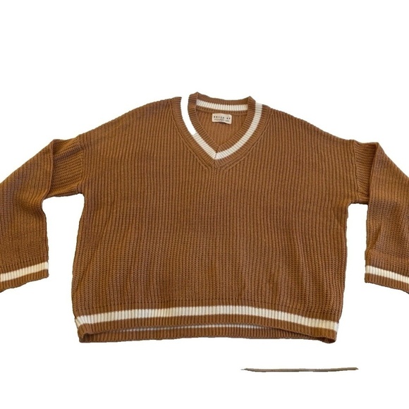 DRESS UP Womens V Neck Sweater Brown/Cream Size S - Picture 3 of 6